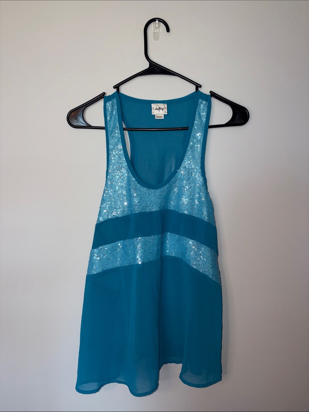 Daytrip Teal Sequin Panel Tank Top Small